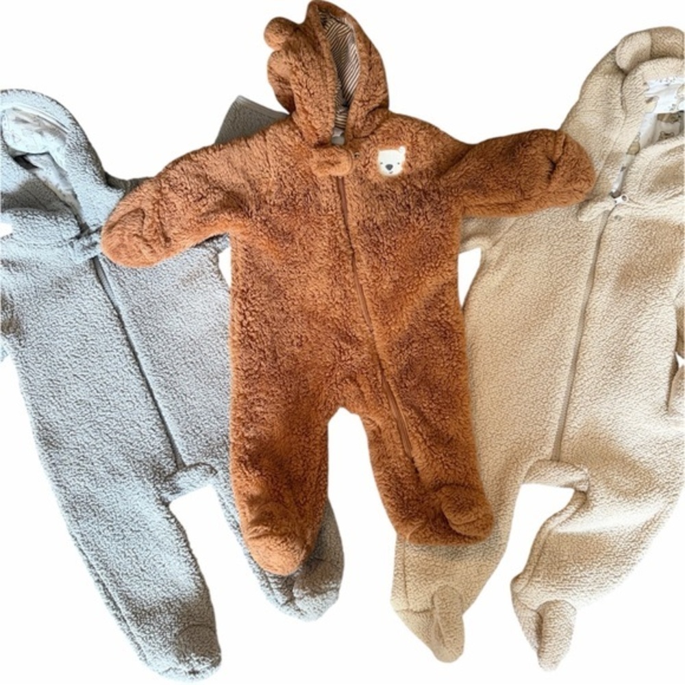 Carter's Fuzzy One Piece in Brown, Gray, and Cream